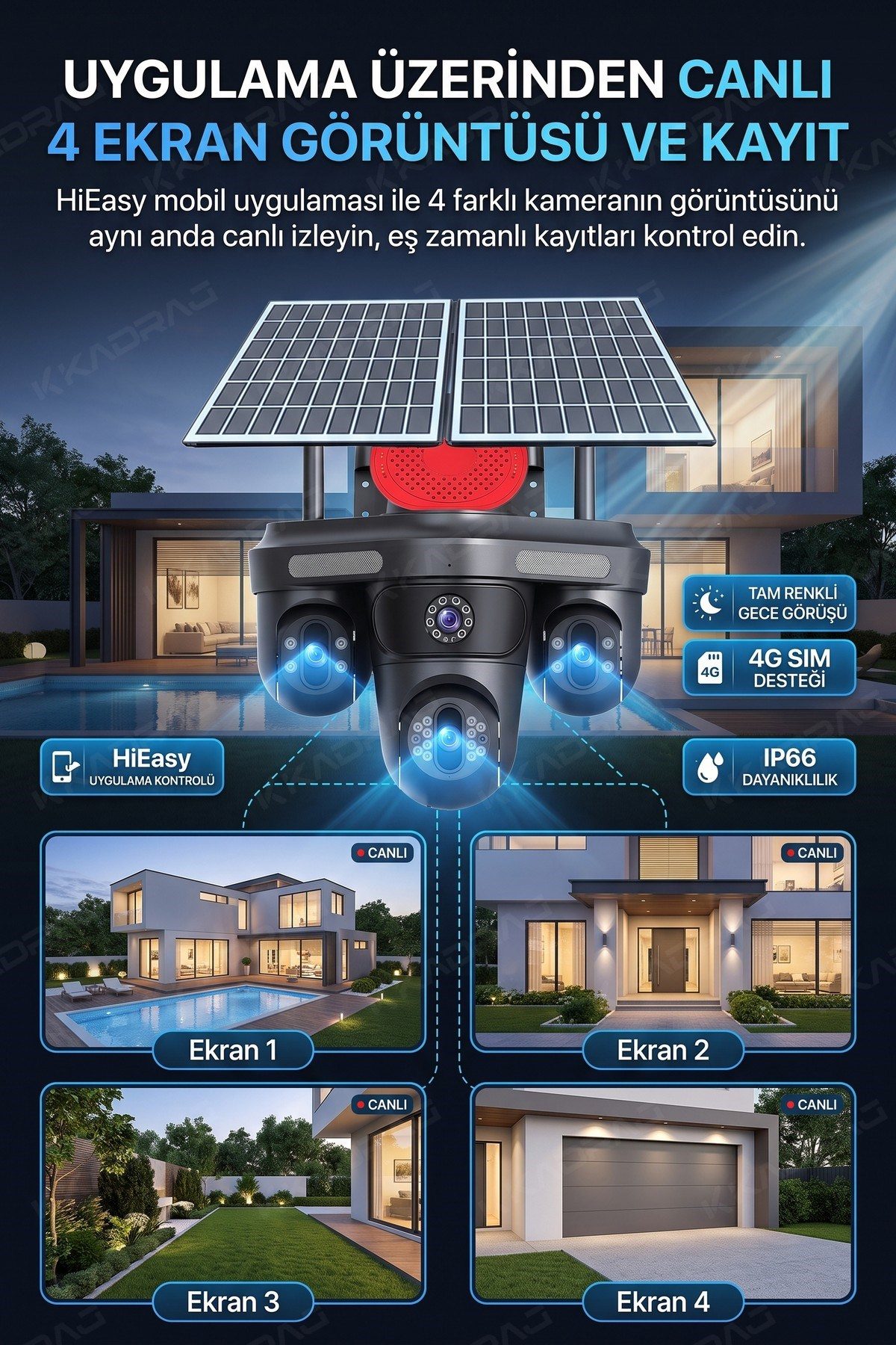 Kadraj X99 4 Lens + 3 Hareketli Otomatik PZT Kamera, 4G - E-Sim Destekli, 20MP, 20.000 Mah Batarya , AI - görsel 8
