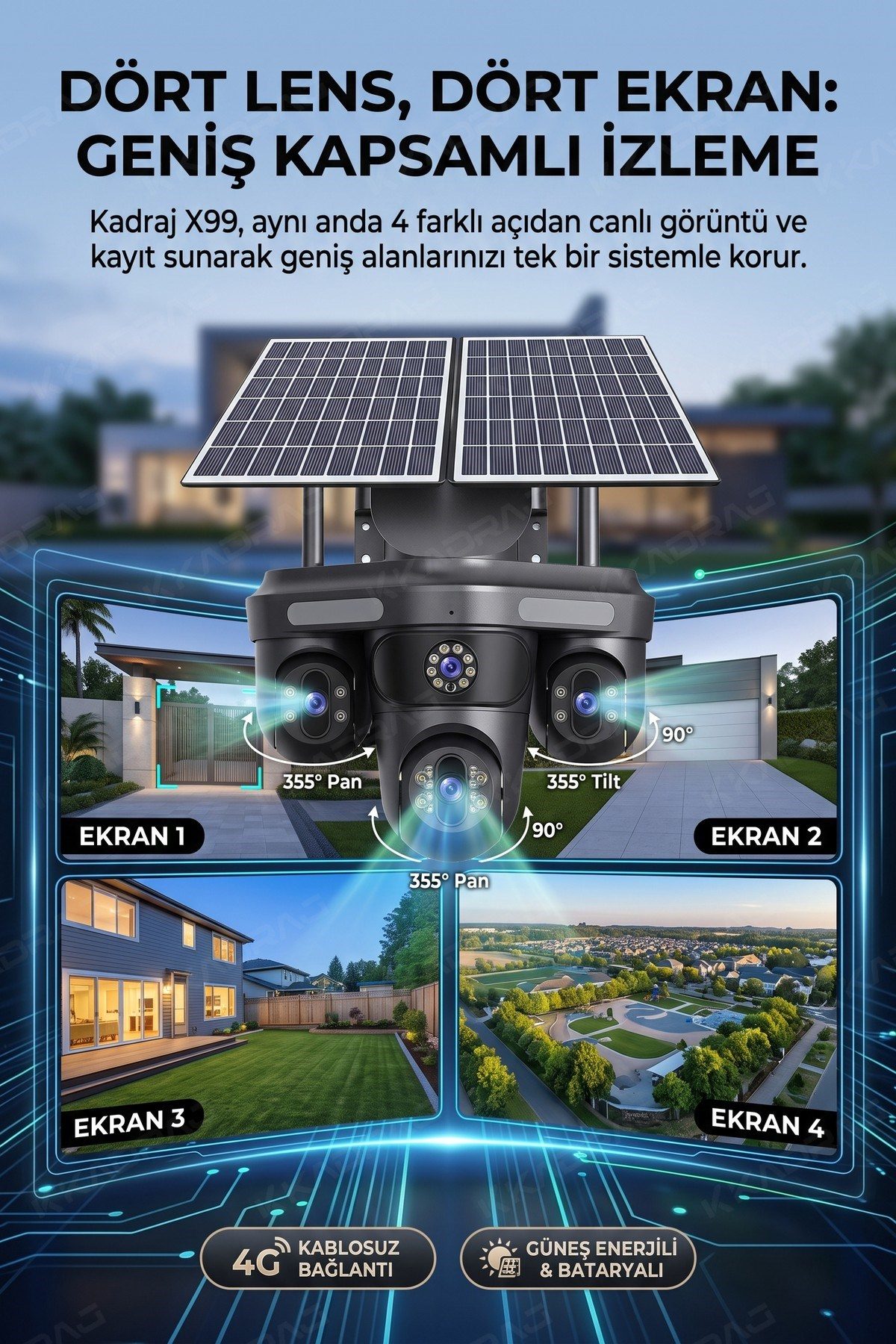 Kadraj X99 4 Lens + 3 Hareketli Otomatik PZT Kamera, 4G - E-Sim Destekli, 20MP, 20.000 Mah Batarya , AI - görsel 5