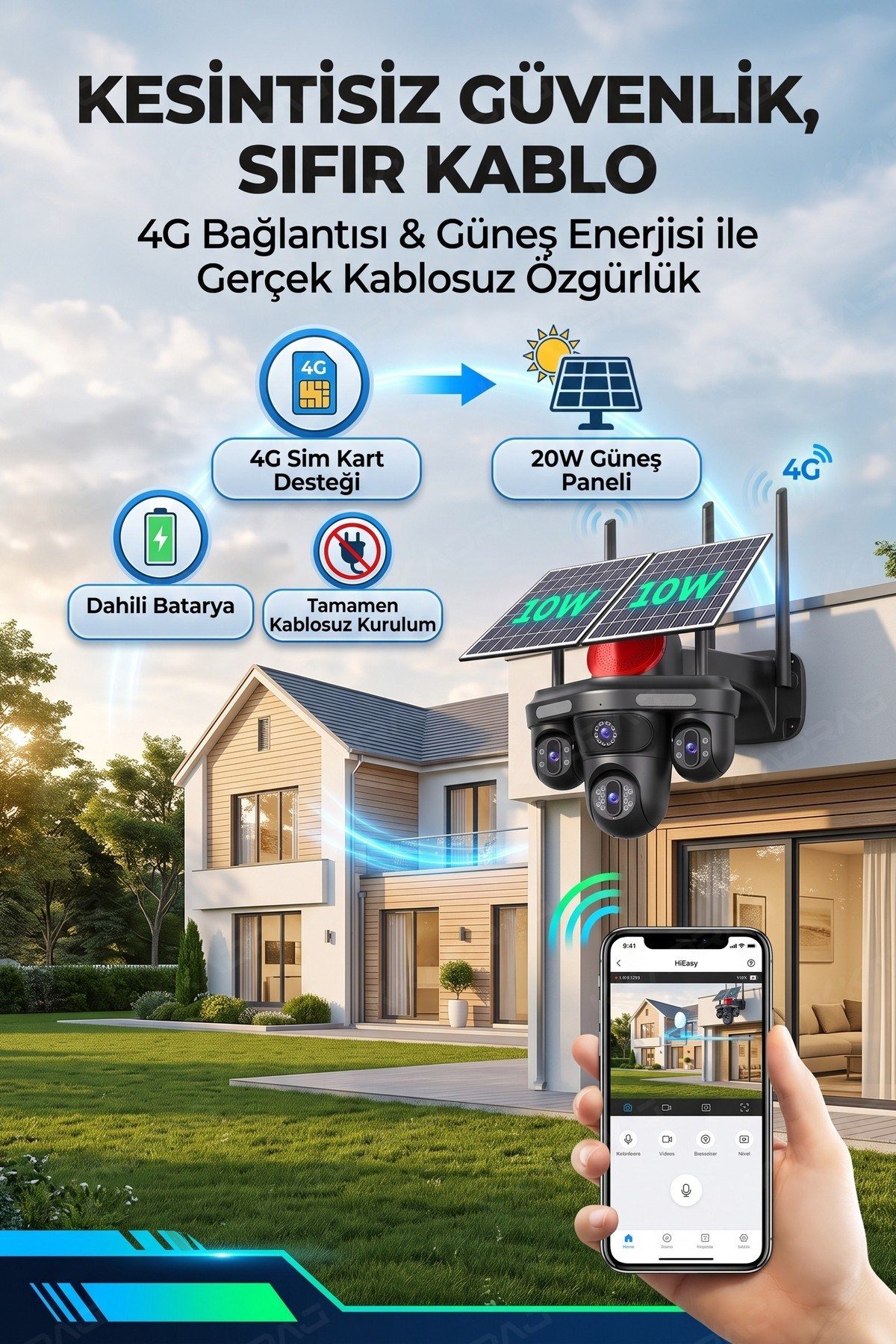Kadraj X99 4 Lens + 3 Hareketli Otomatik PZT Kamera, 4G - E-Sim Destekli, 20MP, 20.000 Mah Batarya , AI - görsel 7